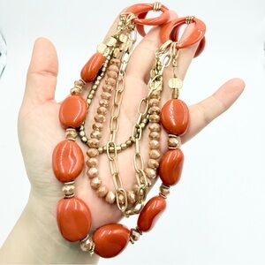 Coral Statement Necklace Multi Strand Beaded Gold Chain Chunky